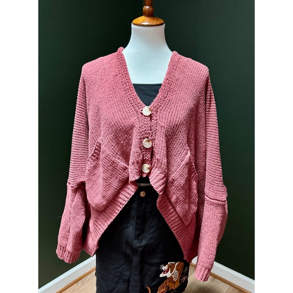 Flawless Pink Knit Cropped Oversized Cardigan Women's Size M/L - Picture 1 of 10